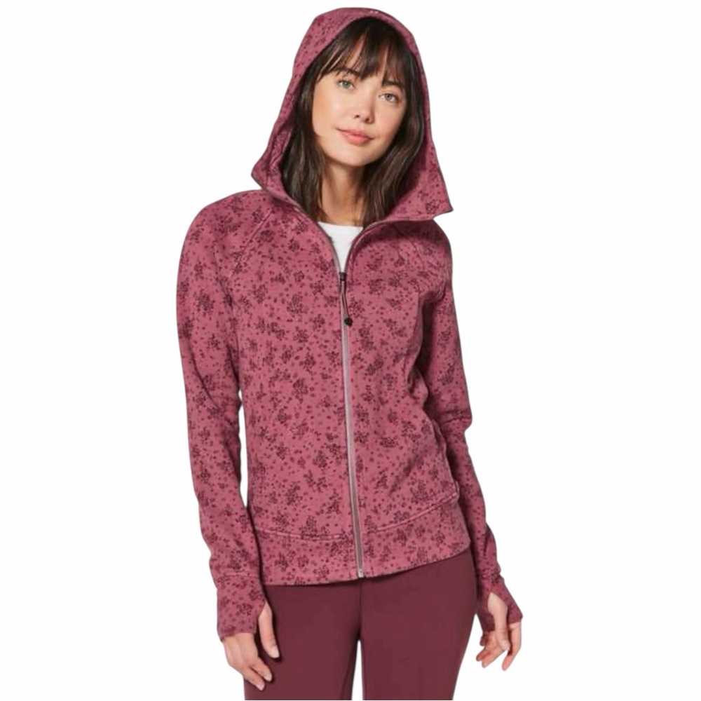 Lululemon Cotton Fleece Pixie Floral So Merlot Redwood Scuba Hoodie Jacket 4